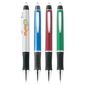Aries - Push-action Ballpoint Plastic Pen With Chrome Trim And Ribbed Comfort Grip