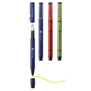 Shadow - Aluminum Ballpoint Pen/highlighter With Brushed Finish & Matching Pull-off Caps