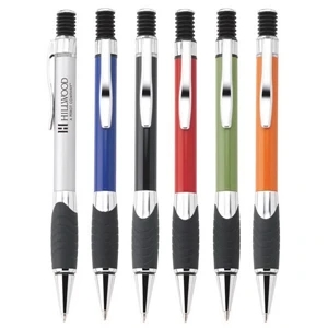 Monterey - Push-action Ballpoint Metal Pen With Chrome Trim, Black Grip & Accents