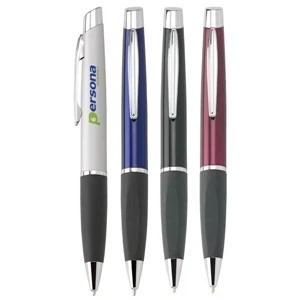Sentinel Neatscript (tm) - Twist-action Ballpoint Metal Pen With Black Rubber Comfort Grip And Chrome Trim