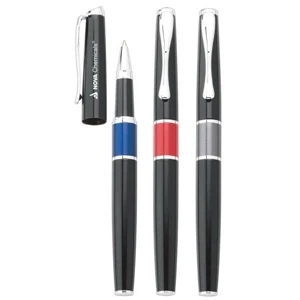 Majestic - Rollerball Metal Pen With Pull-off Cap, Chrome Trim And Colored Center Band