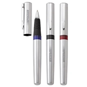 Shelby - Ballpoint Stainless Steel Pen With Pull-off Cap And Colored Plastic Center Bands
