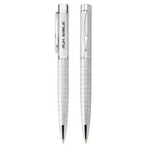Jaguar - Satin Silver Twist-action Ballpoint Metal Pen With Ridged Barrel And Chrome Trim