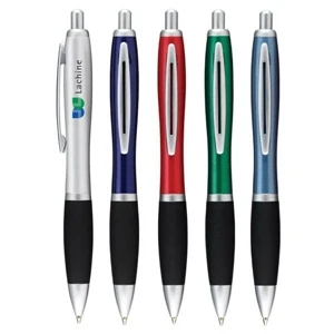 Mistral - Push-action Ballpoint Metal Pen With Matte Silver Trim And Black Comfort Grip