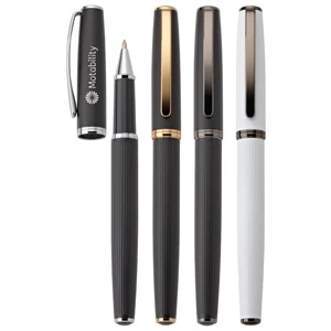 Renzo - Rollerball Brass Pen With Decorative Ridges On Lower Barrel & Pull-off Cap