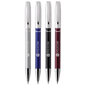 Emmerson - Push Action Ballpoint Aluminum Pen With Metallic Barrel, Etched Chrome Details