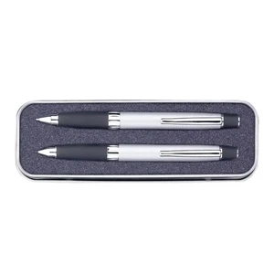 Viking - Satin Silver Twist-action Ballpoint Metal Pen And Metal Pencil Set