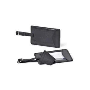 Lusso - Black Vinyl Luggage Tag With Front Flap And Chrome Buckle On The Strap
