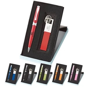 Maxine - Gift Set With Leather Key Ring And Maxine Twist-action Ballpoint Metal Pen