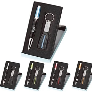 Melody - Set Includes A 2-tone Twist-action Metal Ballpoint Pen And Leather Key Ring