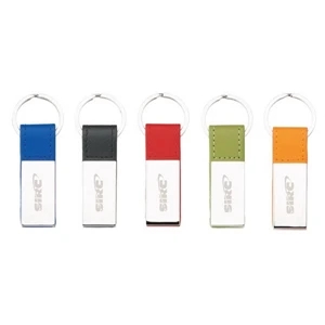 Colorplay - Chrome Key Ring With Leatherette Trim And Matching Decorative Stitching