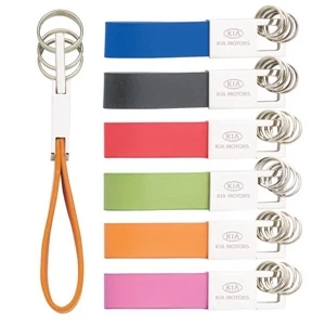 Colorplay - Key Ring With Leather Strap, Chrome Trim And Four Detachable Rings