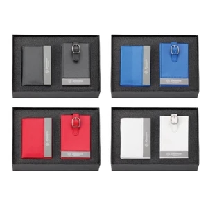Solano - Vinyl And Gun Metal 2 Piece Gift Set With Card Holder And Luggage Tag