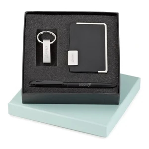 Lafayette Signature - Chrome - Ballpoint Pen, Key Ring, And Card Holder Set