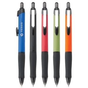 Orbit - Push-action Plastic Gel Pen With Solid Color Barrel, Black Tip And Textured Grip