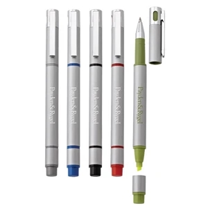 Cassidy - Aluminum Ballpoint Gel Pen/highlighter With Satin Silver Finish And Pull-off Cap