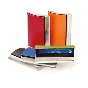 Colorplay - Leather Card Case With Brushed Chrome Trim, Felt Lining And Hidden Magnetic Closure