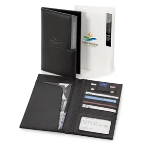 Solano - Vinyl Travel Organizer With Decorative Gun Metal Plate On Cover