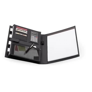 Elite - Black Vinyl Conference Planner With Large Interior Pocket And Velcro Closure
