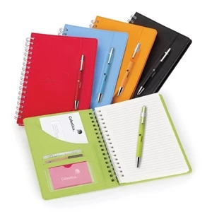 Neoskin (r) - Hard Cover Double Spiral Bound Journal With 96 Lined Sheets And Ballpoint Pen