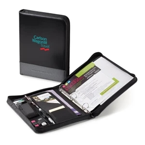 Premio - Vinyl Padfolio Has Zippered Closure, 3 Ring Binder, Smartphone & Calculator Holder