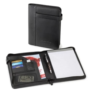 Fori - Black Vinyl Medium Padfolio With Magnetic Button And Zippered Closure