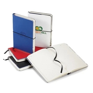 Chromo - Vinyl Non-refillable Journal With Hard Cover, Chrome Trim And Black Elastic Closure