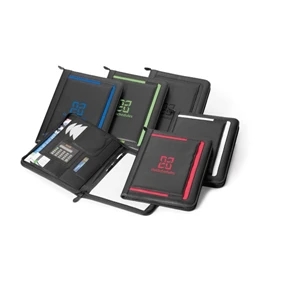 Silvio - Vinyl Padfolio With Colored Trim, Decorative Trim And Zip Closure