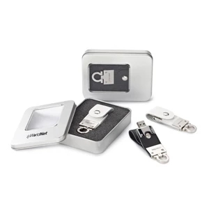 Usb Flash Drive With 2 Gb Memory Capacity, Leather Strap And Snap Button Closure