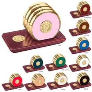Jaffa (r) Collection - Four Coasters With Medallion On Solid Cherry Stand