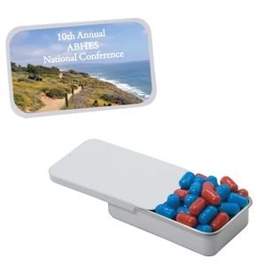 Mint Tin Maniacs - White Slider Tin With Colored Bullet Candy. Colored Bullet Candy In Slider Mint Tin