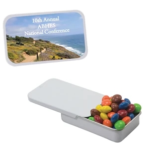 Mint Tin Maniacs - Slider Tin With Chocolate Littles. Chocolate Candy M&m Type In Mint Tin