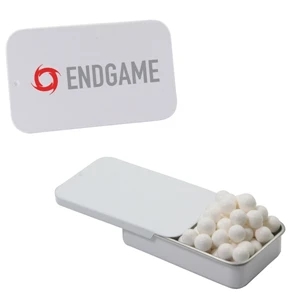 Mint Tin Maniacs - White Slider Tin With Signature Peppermints. Breath Mints In Candy Mint Tin