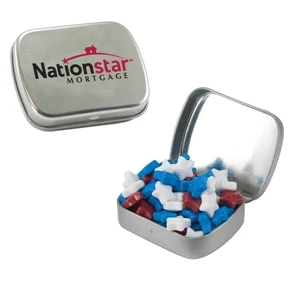 Mint Tin Maniacs - Small Silver Mint Tin With Candy Stars. Star Shaped Candy In Mint Tin