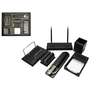 Leather Gift Set With Double Pen Stand, Pencil Cup, Scissors And Letter Opener Set