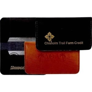 Venture - High-sheen Split Leather Business Card Case With Two Business/credit Card Pockets
