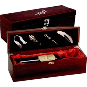 4 Piece Single Wine Box. Silk Lined Box With Corkscrew,wine Stopper,wine Pourer,etc