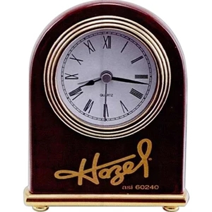 This Round Arch Desk Clock Shows The Time In Sleek Black Roman Numerals