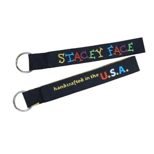 Elite - Custom Woven 2-sided Zipper Pull Sewn With Loop Attached To Small Split Ring