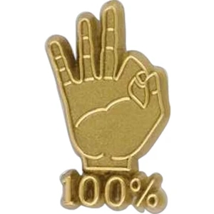 Hand-shaped Plastic Lapel Pin With "100%" Lettering And Clutch Back Style