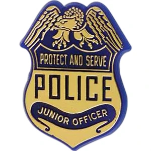 Police Badge-shaped Plastic Lapel Pin With "protect And Serve" Lettering