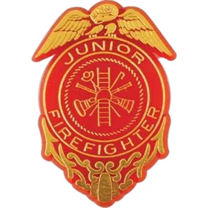Junior Firefighter Badge-shaped Plastic Lapel Pin With Clutch Back Style