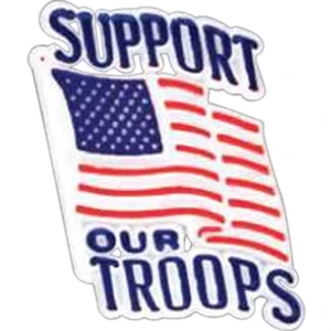 Plastic Patriotic Lapel Pin With Waving Flag And "support Our Troops" Design