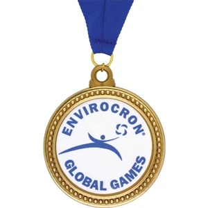 Solid Dots On The Border Design - Stock Molded Plastic Frame Medallion With A 7/8" X 30" Neck Ribbon