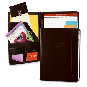Atlantis - Black - Leather Padfolio Features Pop Up Self Adhering Note Holder And Exterior Pocket