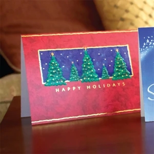 Holiday Trees In A Starry Night - Classic - Holiday Greeting Card 5" X 7" In Size With Stock Design