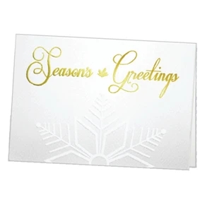 Embossed Snowflake With Gold Seasons Greetings - Classic - Holiday Greeting Card 5" X 7" In Size With Stock Design