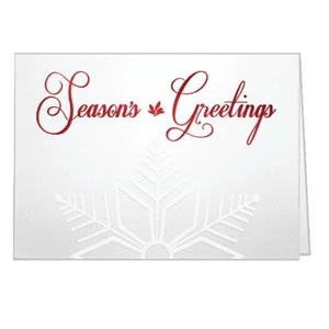 Embossed Snowflake With Red Seasons Greetings - Classic - Holiday Greeting Card 5" X 7" In Size With Stock Design