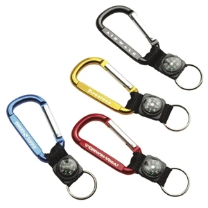 Everest - Carabiner With Split Ring Clasp, Durable Strap & Decorative Compass. 5" X 1 5/8"