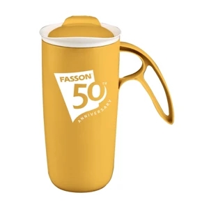 X -one - 14 Oz Mug With Snap-on Spill-resistant Thumb-slide Lid. Made In The U.s.a